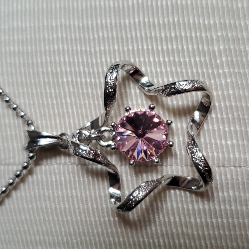 Starry wave Pendant Necklace w/ Pink Crystal